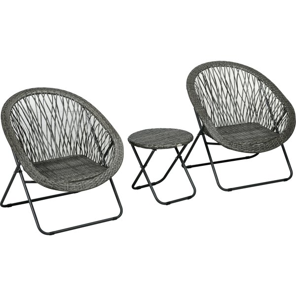 Outsunny 3 Pieces Outdoor Bistro Set, Foldable PE Rattan Garden Porch Furniture with Cushioned Chairs & Tea Table, Grey | Aosom Ireland