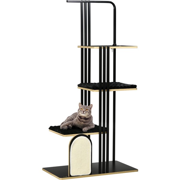 PawHut Cat Tree, Industrial Design, 3 Platforms, 2 Cushions, Scratching Wall, Steel Frame, Black, 85 x 48 x 170 cm | Aosom Ireland