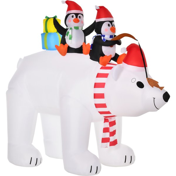 Homcom Ours Polaire Gonflable De No?L DéCoration Gonflable De No?L 2,1 M LumièRes LED Tissu ImperméAble Avec Ours Polaire Deux Pingouins-image