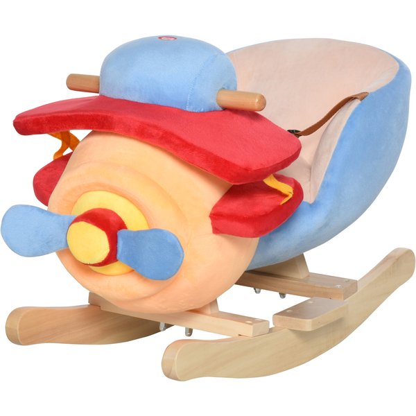 Homcom Cheval à Bascule Jouet à Bascule ModèLe Avion Fonction Musicale 32 Pistes Ceinture De SéCurité RevêTement Ultra Doux En Peluche Courte-image