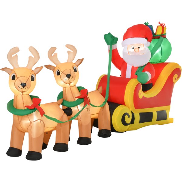 HOMCOM 1.1m Christmas Inflatable Santa Claus on Sleigh, LED Lighted for Home Indoor Outdoor Garden Lawn Decoration Party Prop | Aosom Ireland