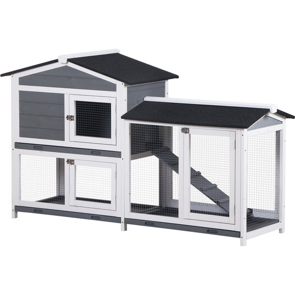 PawHut Wooden 2-Tier Rabbit Hutch w/ Tray Ramp Grey | Aosom Ireland