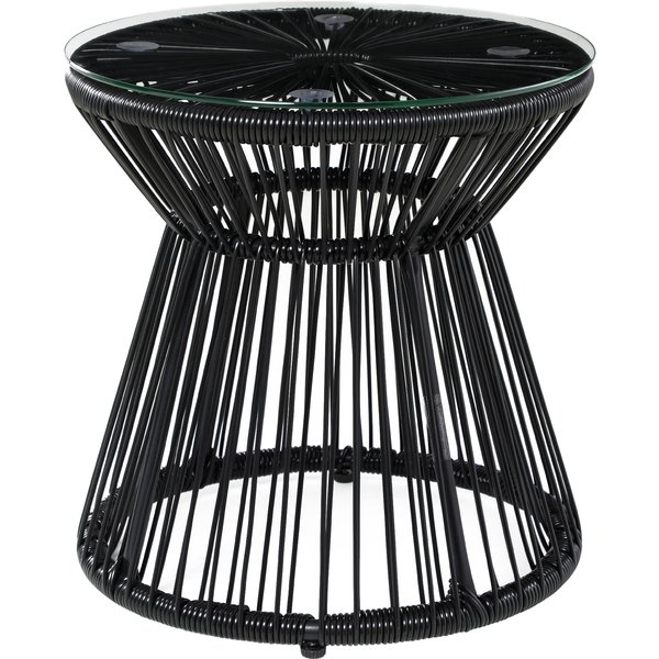 Outsunny Round End Table, Rattan Side Table, Hollow Drum Design Coffee Table w/ Glass Tabletop for Patio, Garden, Balcony Black | Aosom Ireland