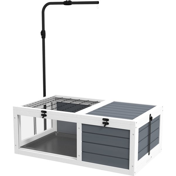 PawHut Tortoise Table with Adjustable Lamp Holder, Wooden Tortoise House with Openable Lids Pull-out Trays - Grey | Aosom Ireland