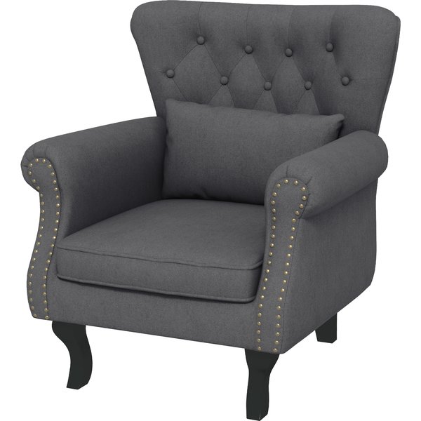 HOMCOM Chesterfield-style Accent Chair, Tufted Wingback Armchair with Pillow, Naihead Trim for Living Room, Bedroom, Dark Grey | Aosom Ireland