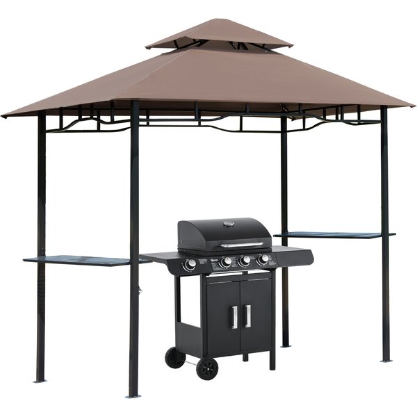 Outsunny 8ft BBQ Shelter, BBQ Canopy, Double-Tier Grill Canopy Barbecue Tent Shelter Patio Deck Cover - Coffee | Aosom Ireland