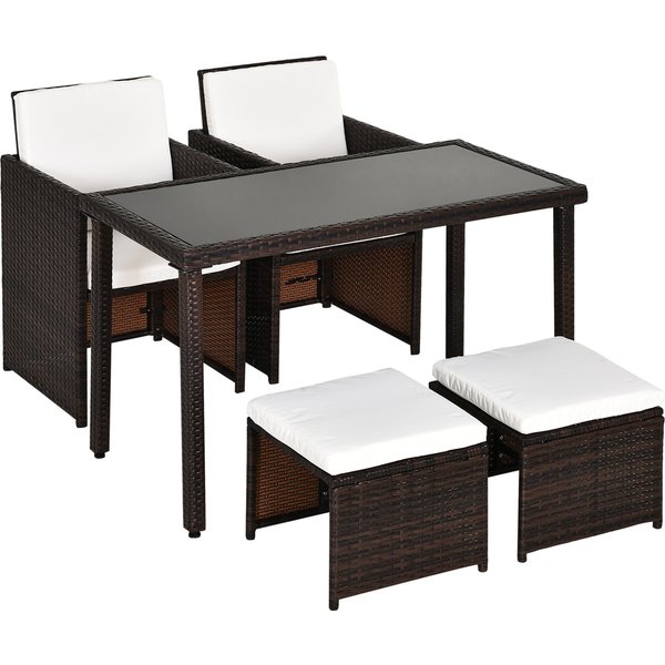 Outsunny 2 or 4 Seater Rattan Garden Furniture Wicker Weave Dining Set with Footrest Anti-UV Table Cream White | Aosom Ireland