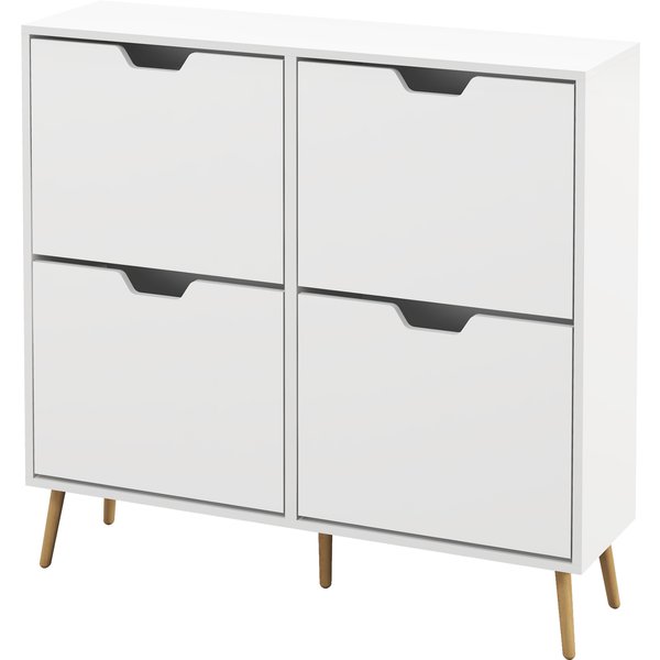 HOMCOM Shoe Storage Cabinet: 4 Flip Drawers, Accommodates 16 Pairs, Space-Saving, White | Aosom Ireland