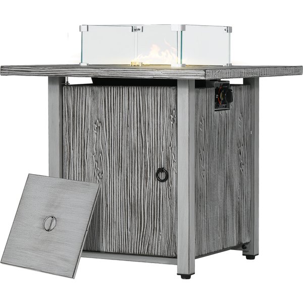 Outsunny 40,000 BTU Gas Fire Pit Table with Cover, Glass Screen and Glass Beads, Grey | Aosom Ireland