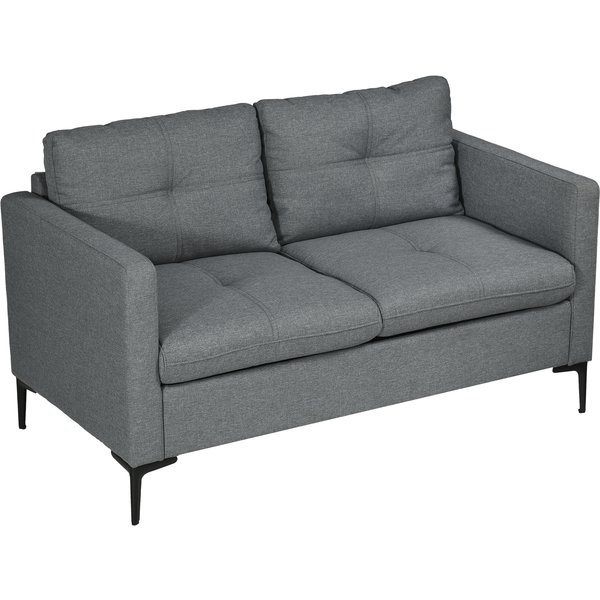 HOMCOM 133cm Loveseat Sofa, Modern Fabric Couch with Steel Legs, Upholstered 2 Seater Sofa for Living Room, Bedroom, Dark Grey | Aosom Ireland