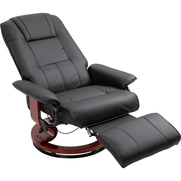 HOMCOM Black Recliner Chair, PU Leather Swivel Seat with Wooden Base | Aosom Ireland