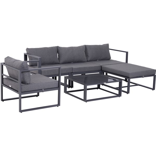 Outsunny 6 PCs Outdoor Indoor Sectional Sofa Set Thick Padded Cushions Aluminium Frame 5 Seaters 1 Coffee Table Footrest Grey | Aosom Ireland