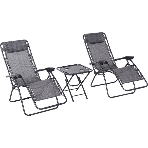 Outsunny 3pcs Folding Zero Gravity Chairs Sun Lounger Table Set w/ Cup Holders Reclining Garden Yard Pool, Light Grey | Aosom Ireland