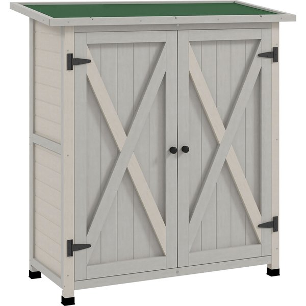 Outsunny Wooden Garden Shed Storage Shed Fir Tool Cabinet with Shelves Double Door Light Grey | Aosom Ireland
