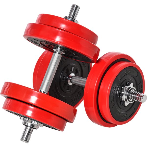 HOMCOM Adjustable Dumbbell & Barbell Set, 20KGS, Strength Training, Muscle Exercise, Fitness Plate, Bar Clamp, Home Gym, Sports Area | Aosom Ireland