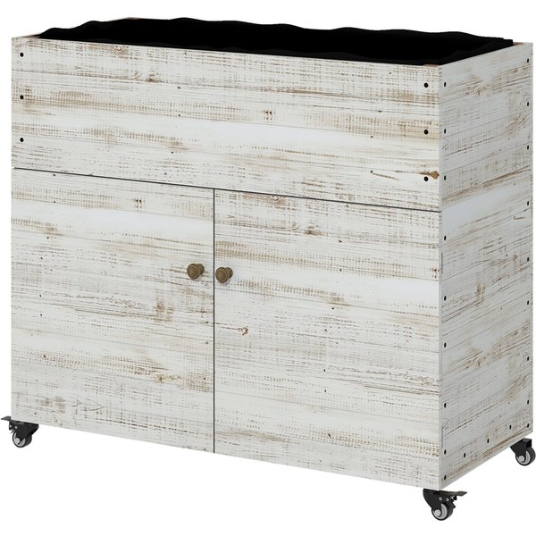 Outsunny Raised Garden Bed with Wheels, Cabinet Compartment, Interior Lining, Used Look, 110x50x95 cm, White | Aosom Ireland