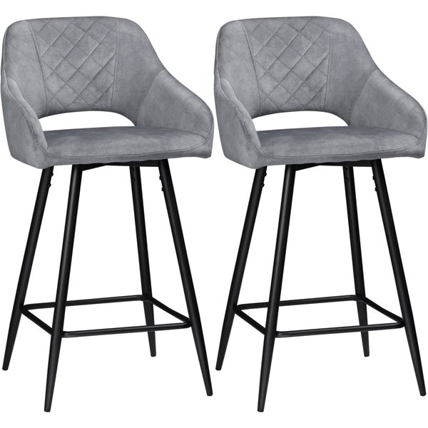 HOMCOM Bar Stools, Set of 2 Velvet Counter Height Chairs with Back and Armrests, Steel Legs, Grey | Aosom Ireland