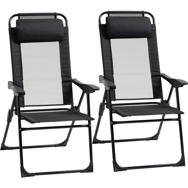 Outsunny Set of 2 Portable Folding Recliner Outdoor Patio Chaise Lounge Chair with Adjustable Backrest, Black | Aosom Ireland
