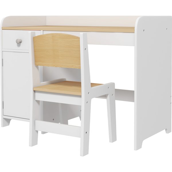 ZONEKIZ Kids Desk and Chair Set for 3-6 Year Old with Storage Drawer, Study Table and Chair for Children, White | Aosom Ireland