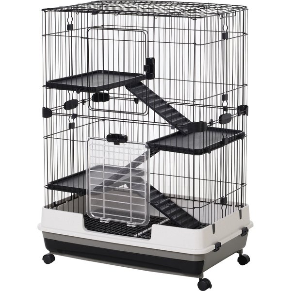 Pawhut 3 Tier Rolling Small Animal Rabbit Cage Chinchillas Hutch Pet Play House with Platform Ramp Removable Tray 81.2 x 52.7 x 110 cm | Aosom Ireland