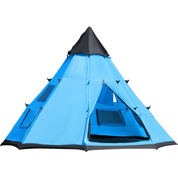 Outsunny 6 Men Tipi Tent, Camping Teepee Family Tent with Mesh Windows Zipped Door Carry Bag, Easy Set Up for Hiking Picnics Outdoor Night, Blue | Aosom Ireland