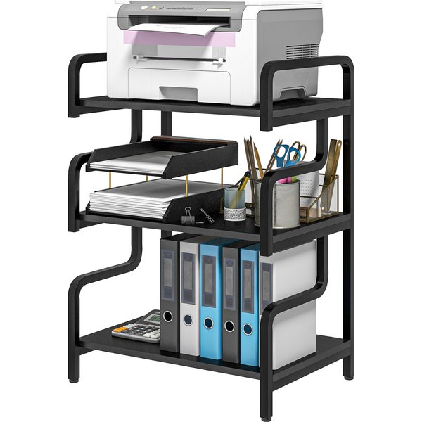 HOMCOM 3-Tier Storage Shelves, Metal Shelving Unit, Industrial Printer Table for Home Office, Display Rack for Living Room, Black | Aosom Ireland