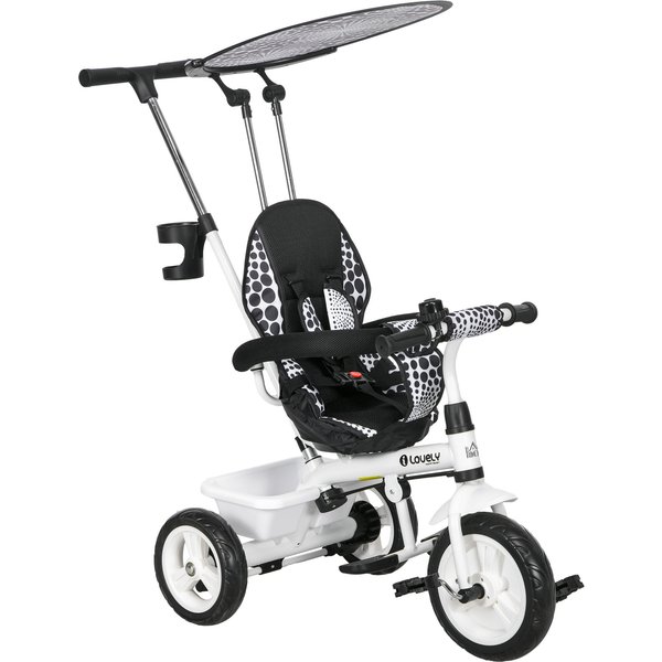 HOMCOM 4 in 1 Tricycle for Kids with 5-point harness straps, Removable Canopy, White | Aosom Ireland