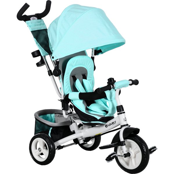 HOMCOM 4 in 1 Kids Trike Push Bike w/ Push Handle, Canopy, 5-point Safety Belt, Storage, Footrest, Brake, for 1-5 Years, Green | Aosom Ireland