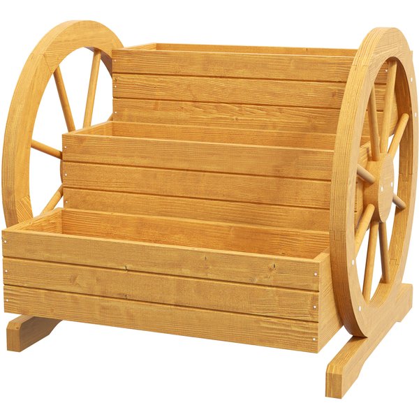 Outsunny Raised Bed, 3 Tiers, Wagon Wheel Decor, Natural Wood, 62 x 61 x 57 cm | Aosom Ireland
