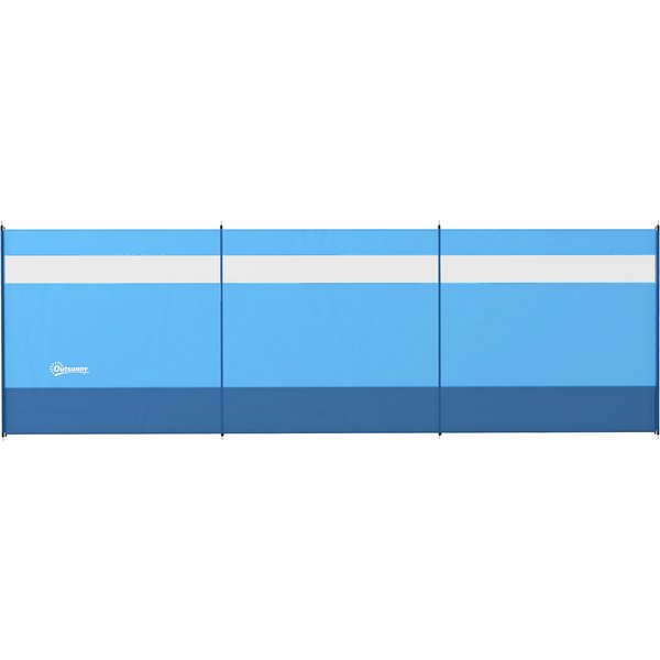 Outsunny Camping Windbreaker with Clear Windows, Carry Bag and Steel Poles, for Beach Caravan Campervan, 440 x 140cm, Blue | Aosom Ireland