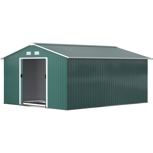 Outsunny 13 x 11ft Garden Shed Storage Outdoor Garden Roofed Metal Storage Shed Tool Box w/Foundation Ventilation & Doors | Aosom Ireland