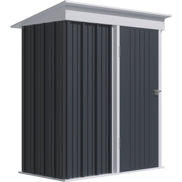 Outsunny Metal Garden Shed, Outdoor Lean-to Shed for Tool Motor Bike, with Adjustable Shelf, Lock, Gloves, 5'x3'x6', Dark Grey | Aosom Ireland