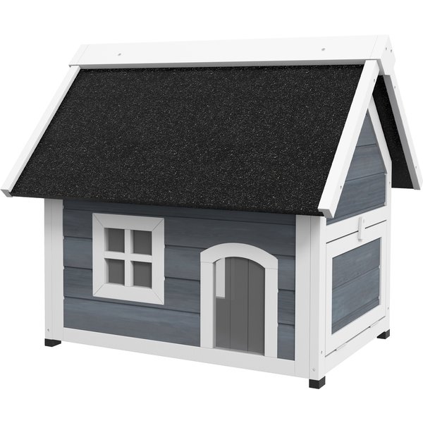 PawHut Outdoor Cat House, Wooden Feral Cat Shelter Waterproof Hide House with Openable Asphalt Roof and Three Doors, 77 x 57.5 x 68cm, Grey | Aosom Ireland