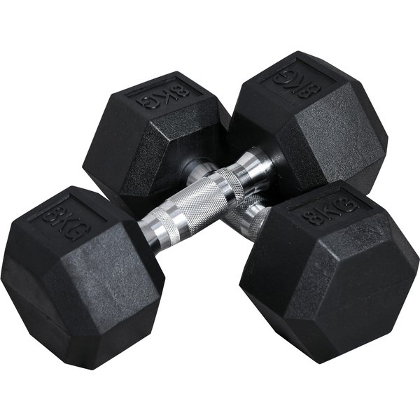 HOMCOM Hexagon Kurzhanteln 2er Set Gusseisen Hanteln Griff gerändelt Hantel Set Kurzhantelset Gewichte Metall Gummi schwarz 2 x 8 KG Aosom