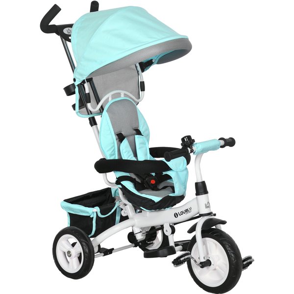 HOMCOM 6 in 1 Kids Trike Push Bike w/ Push Handle, Canopy, 5-point Safety Belt, Storage, Footrest, Brake, for 1-5 Years, Green | Aosom Ireland