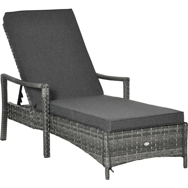 Outsunny Rattan Sun Lounger Garden Lounger Rattan Wicker w/ 4-Level Adjustable Headrest, 52.5H x 192L x 62.5W | Aosom Ireland