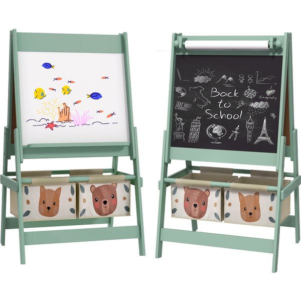 AIYAPLAY Three-In-One Kids Easel with Paper Roll, Art Easel, with Storage - Green | Aosom Ireland