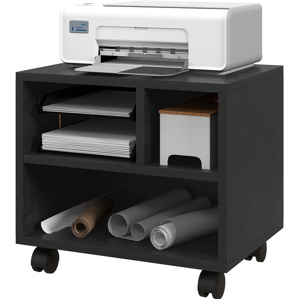 HOMCOM 2-Tier Printer Stand with Storage, Under Desk Printer Cart on Wheels with 3 Compartments, Desktop Printer Table for Office, Black | Aosom Ireland