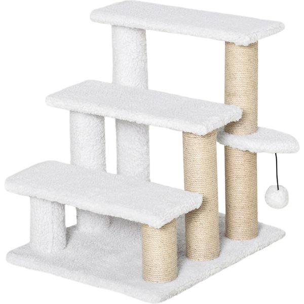 PawHut Haustiertreppe mit Kratzbaum 3-stufige Katzentreppe Hundetreppe Tiertreppe aus Spanplatte Plüsch Jute Weiß 45x40x48 cm für Katzen & Hunde Aosom.de
