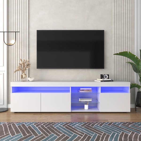 Meuble Tv Scandinave Meuble TéLé Moderne Avec éClairage Led Variable, Panneau Lumineux, Pour Salon Et Salle à Manger, Blanc Aosom France-image