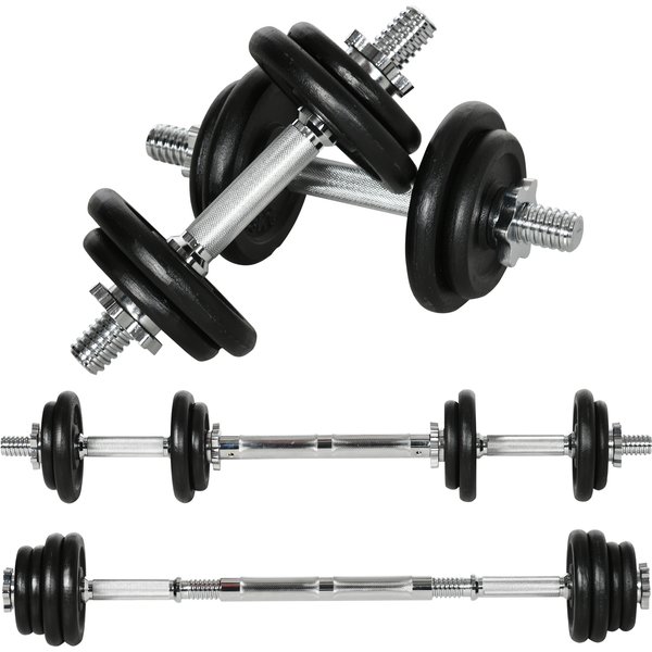 HOMCOM 2 in 1 Hantelnset verstellbares Dumbbellset 20 KG Kurzhantel und Langhantel mit Verbindungsrohr rostfrei und rutschfest für effektives Training Aosom.de