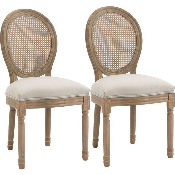 HOMCOM 2er-Set Küchenstühle Polsterstühle Wienergeflecht, Massivholz, 49 cm x 56 cm x 96 cm, Cremeweiß +Natur Aosom