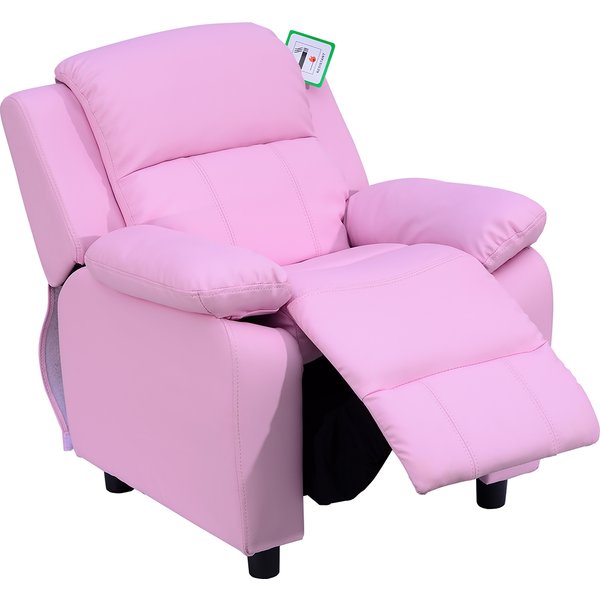 HOMCOM Kids Children Recliner Lounger Armchair Games Chair Sofa Seat PU Leather Look w/ Storage Space on Arms (Pink) | Aosom Ireland