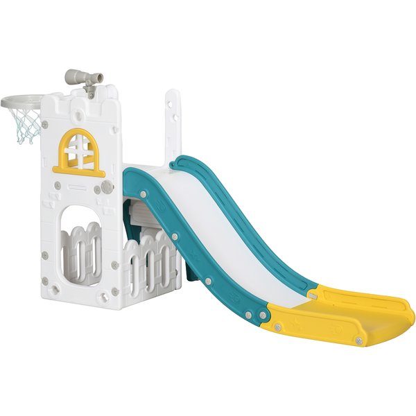AIYAPLAY 4 in 1 Toddler Slide with Basketball Hoop, Climber, Telescope, Storage Basket, for Ages 1-3 Years, Yellow | Aosom Ireland