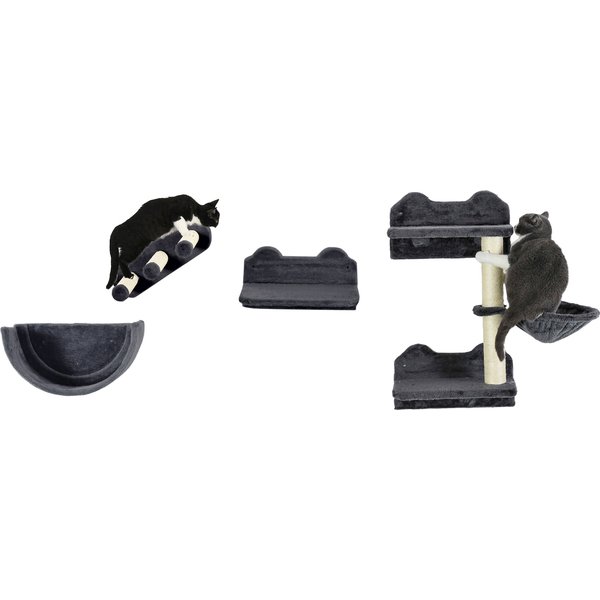 PawHut 4PCs Wall-Mounted Cat Shelves w/ Scratching Post, Hammock, Nest - Dark Grey | Aosom Ireland