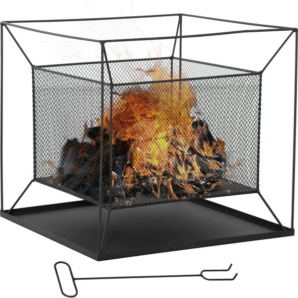 Outsunny Brasero CheminéE Foyer ExtéRieur Carré Avec Tisonnier MéTal Dim. 45L X 45L X 43H Cm Noir-Aosom.Fr-image