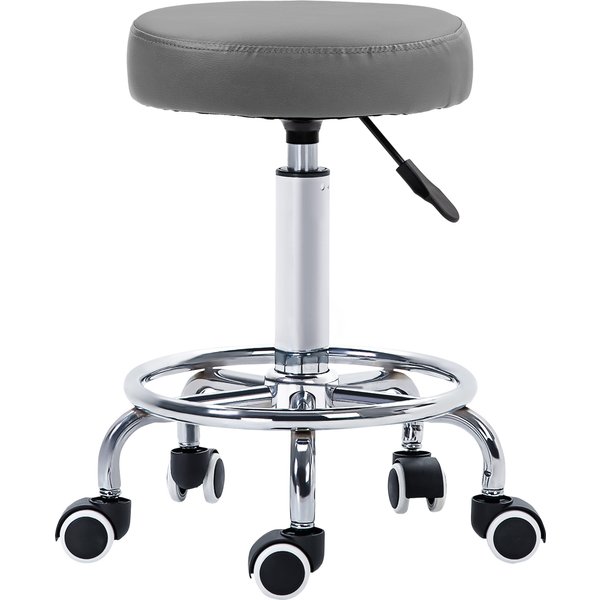 Vinsetto PU Leather Rolling Stool, Height Adjustable Stool Chair with Wheels for Salon, Massage, Spa, Grey | Aosom Ireland