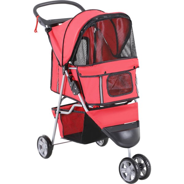 PawHut Poussette Buggy Pour Chien Chat Animaux Roue Avant Pivotante 360 DegréS Rouge-image