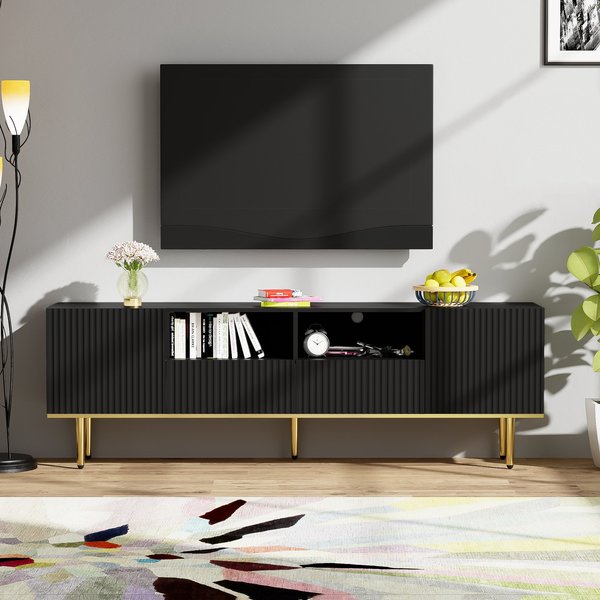 TV-Schrank 165 cm mit Stauraum mit Schubladen moderner Design mit vergoldeten Akzenten schwarz stylischer TV Möbel für Wohnzimmer Aosom.de