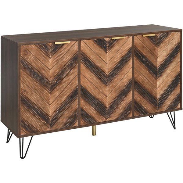 Anrichte 120x38x76,5 cm mit Massivholzfurnier und stabilen Eisenfüßen, Anrichte mit vergoldeten Griffen, Holzfarbe+Schwarz Aosom.de